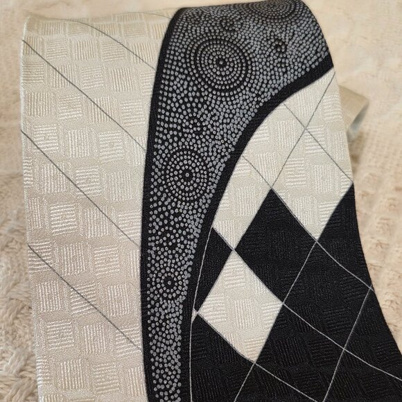 Enrico Capucci Black Gray Cream Retro e4" W 100% Silk Vintage Necktie Tie 58" - Picture 6 of 11